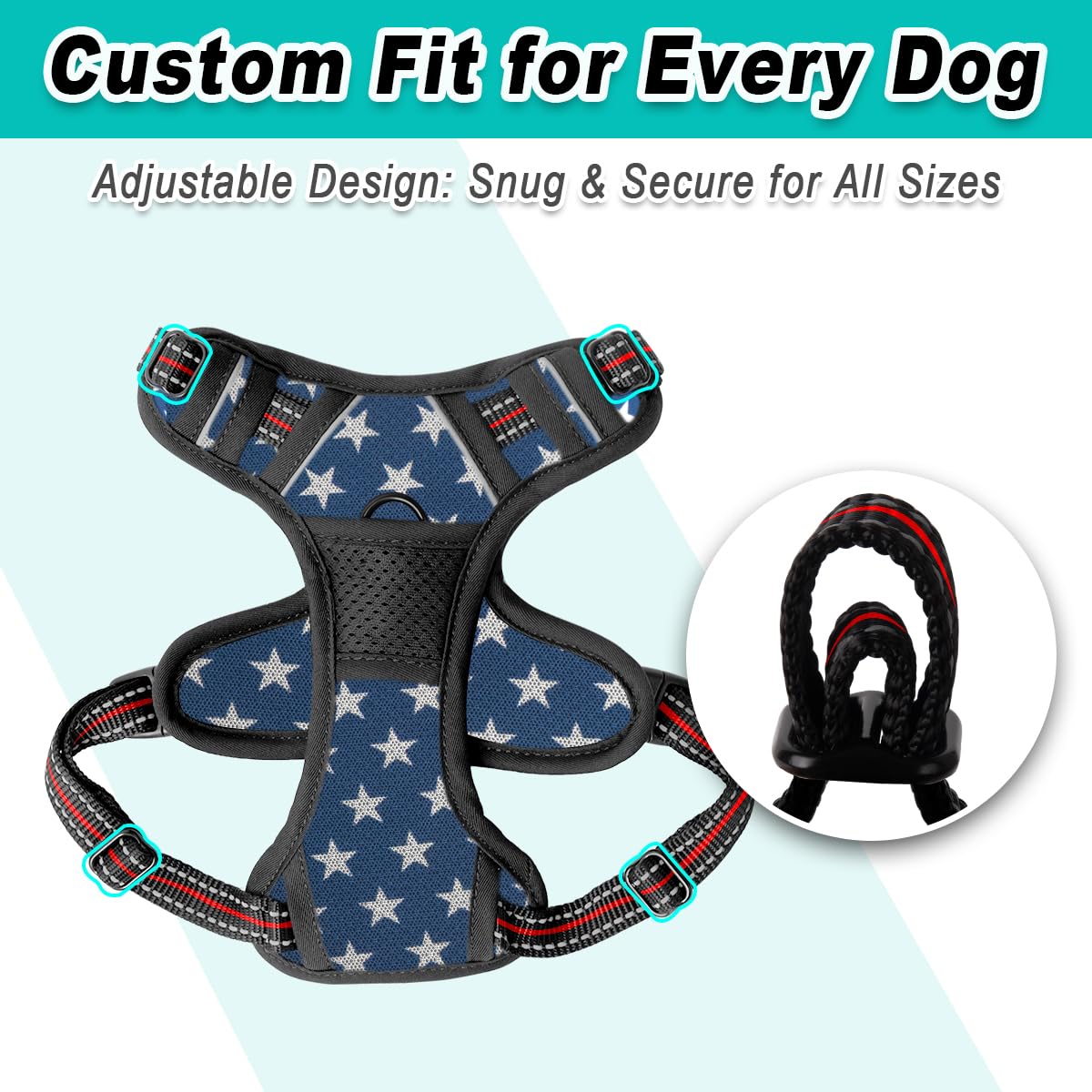 Dog Harness for Small Sized Dog No Pull Mesh 2 Clips Dog Vest (Blue Star-Mesh / X-Small)