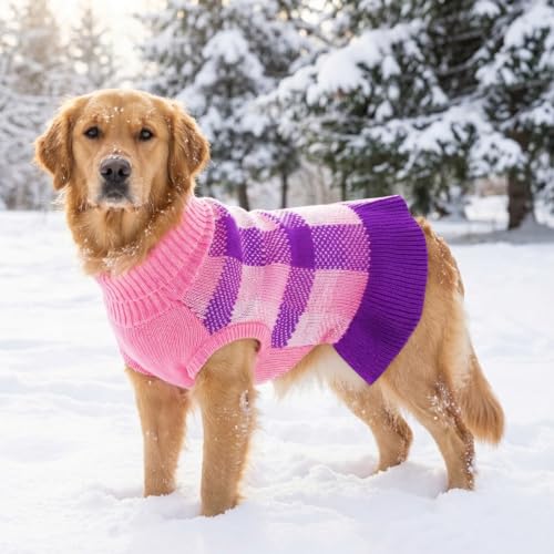 Dog Sweater Dress Plaid Knitwear for Medium Dogs Girl Christmas Clothes (Purple / Medium)