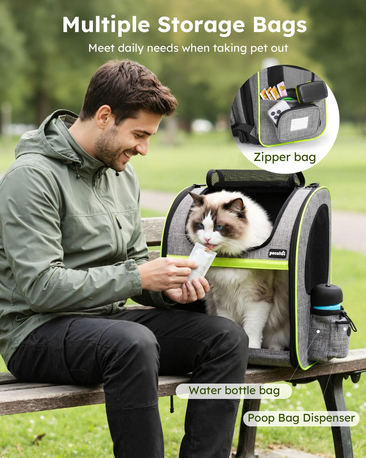 XL Cat Backpack Expandable (Grey / 15.4"L x 11.0"W x 19.0"H)