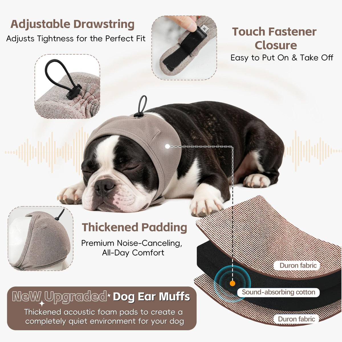 Upgraded Dog Ear Muffs No Shake Ear Wrap for Hematoma with SoundProof Pads (Khaki / Large(Head Circle:18"-24"))