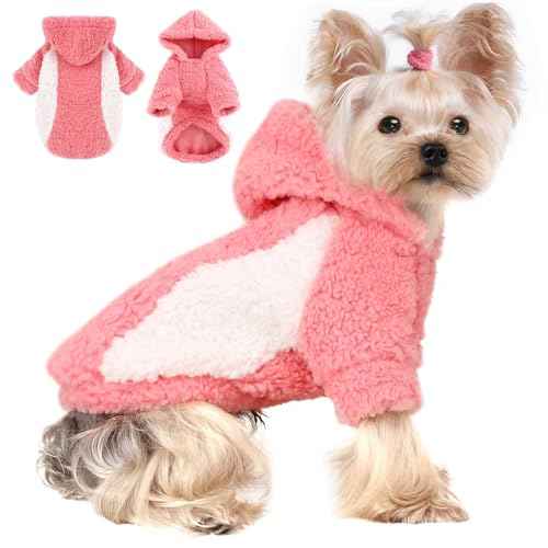 Dog Hoodie Pet Clothes Sweater with Hat Soft and Warm Cold Weather for Small Patchwork Hood (XX-Small (Chest 10 in) / PIink)