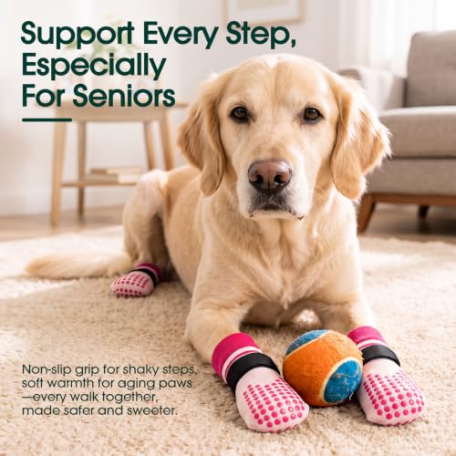 2 Pairs Anti Slip Dog Socks with Grips (Xl(paw width: 3.3") / pink)