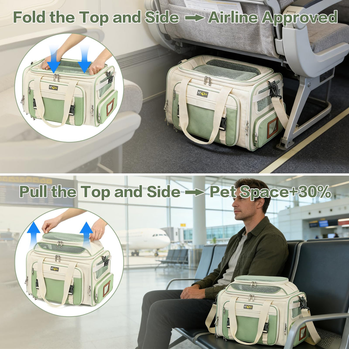 Pet Carrier with Wheels for Small Dog and Cat (grayish black)