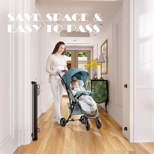 Retractable Baby Gate for Stairs (Black / 72" Wide x 34" Tall)