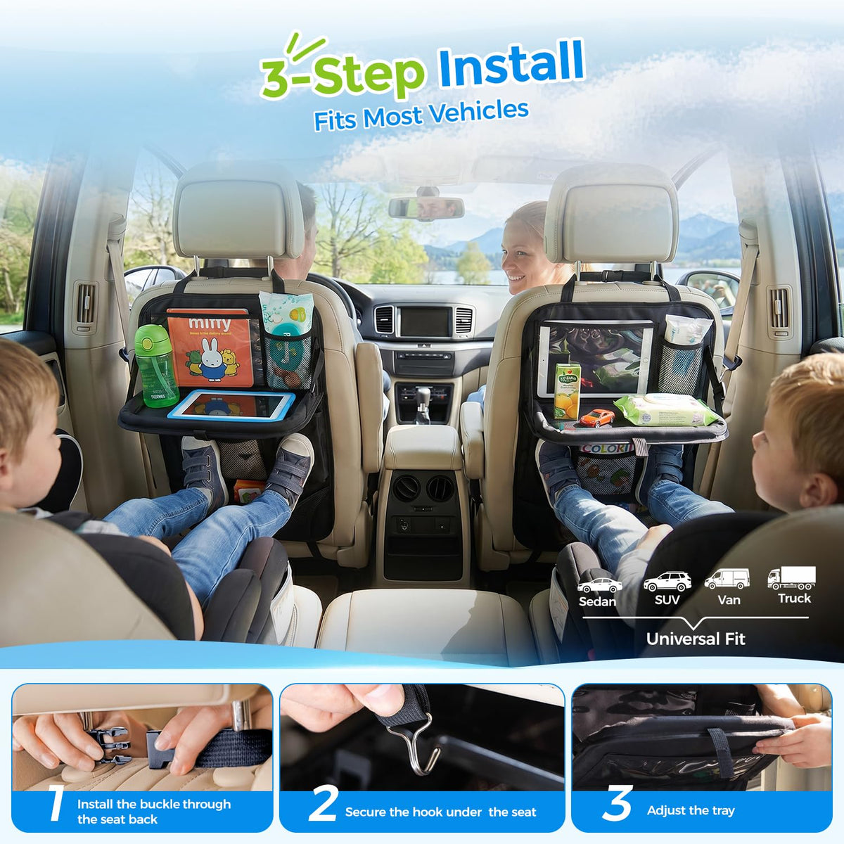 Backseat Car Organizer with Foldable Tray