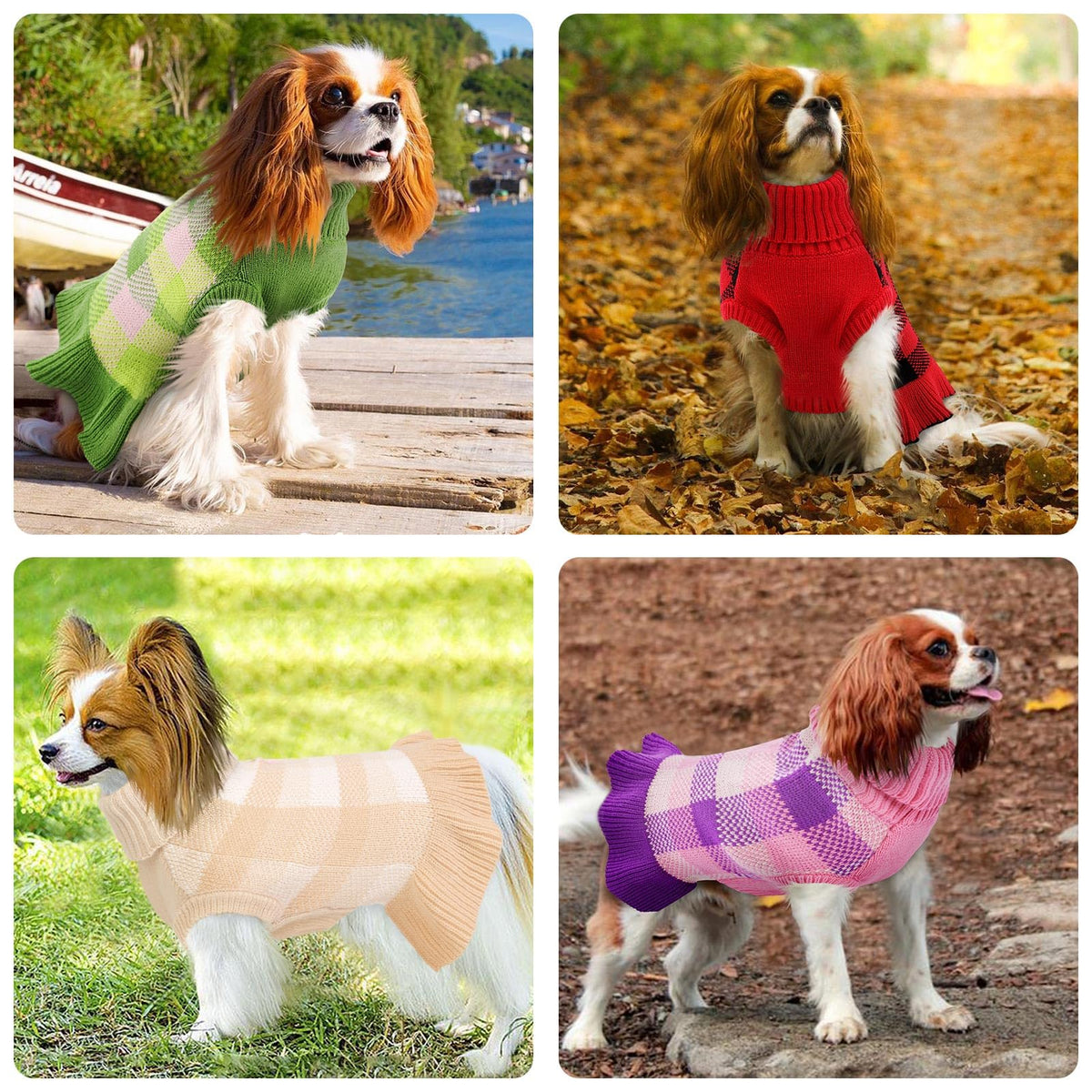 Dog Sweater Dress Plaid Knitwear for Large Dogs Girl Christmas Clothes (Beige / XXX-Large)