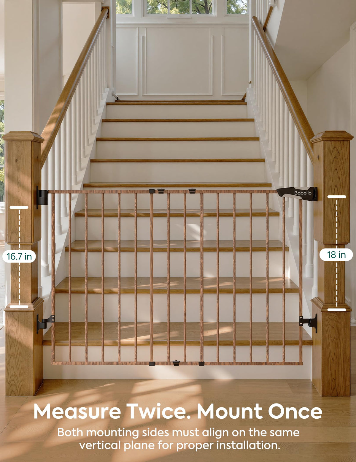 No Bottom Bar Baby Gate (Brown Wood Pattern - B17 / 28" H, 26-43" W-Standard)