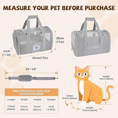 Soft Cat Carrier with Detachable Food Bowl (Gray / 17.0"L x 12.0"W x 11.0"H)