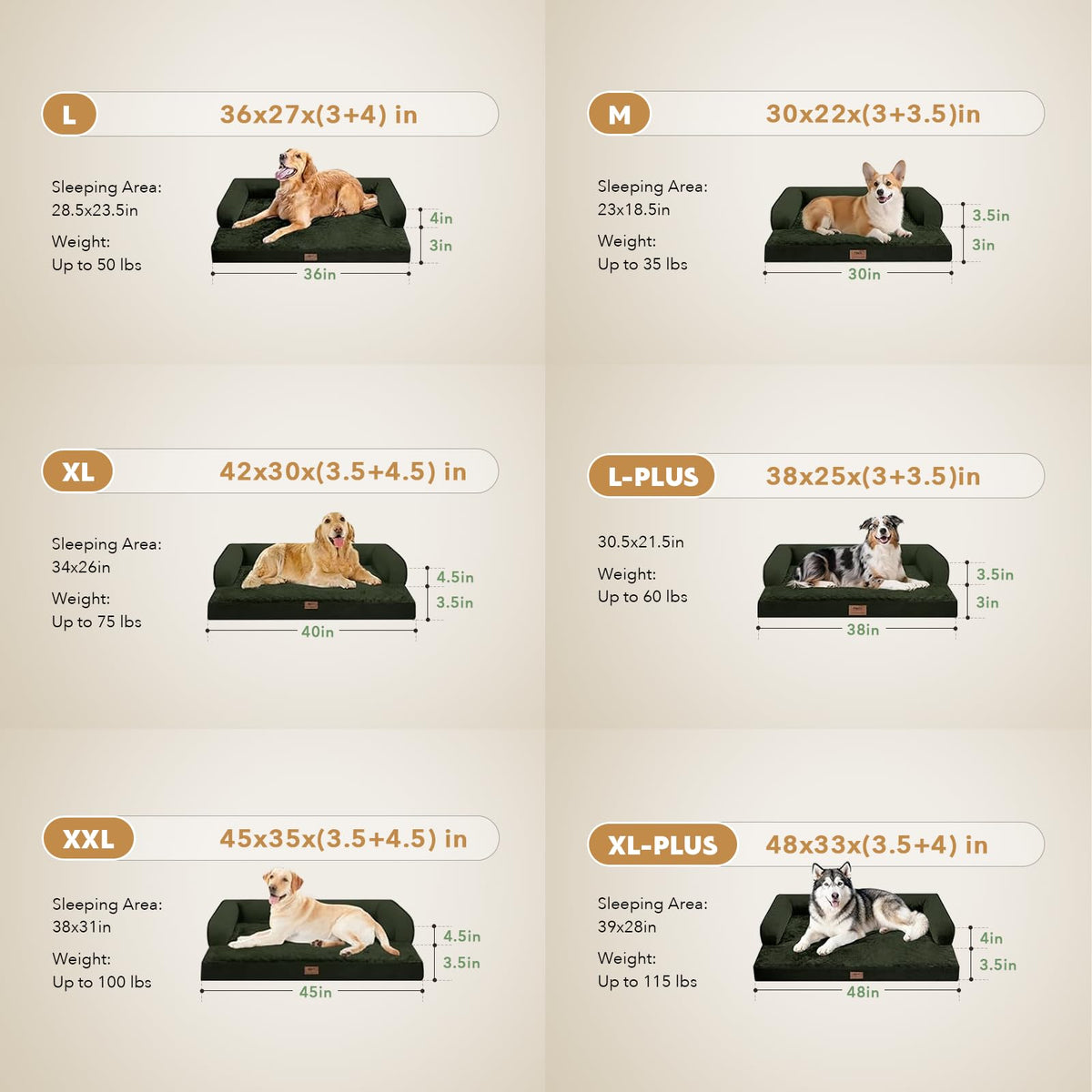 XXL Orthopedic Waterproof Dog Bed with Bolster for Extra Large Dogs (45.0"L x 35.0"W x 8.0"Th / Outpost Olive)