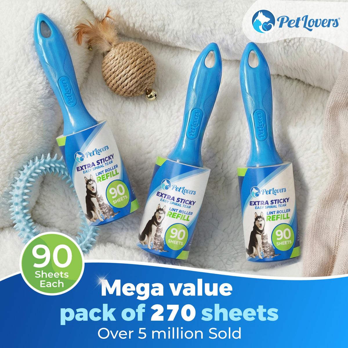 Extra Sticky Lint Roller Value Set 270 Sheets for Pet Hair Removal and Clothes