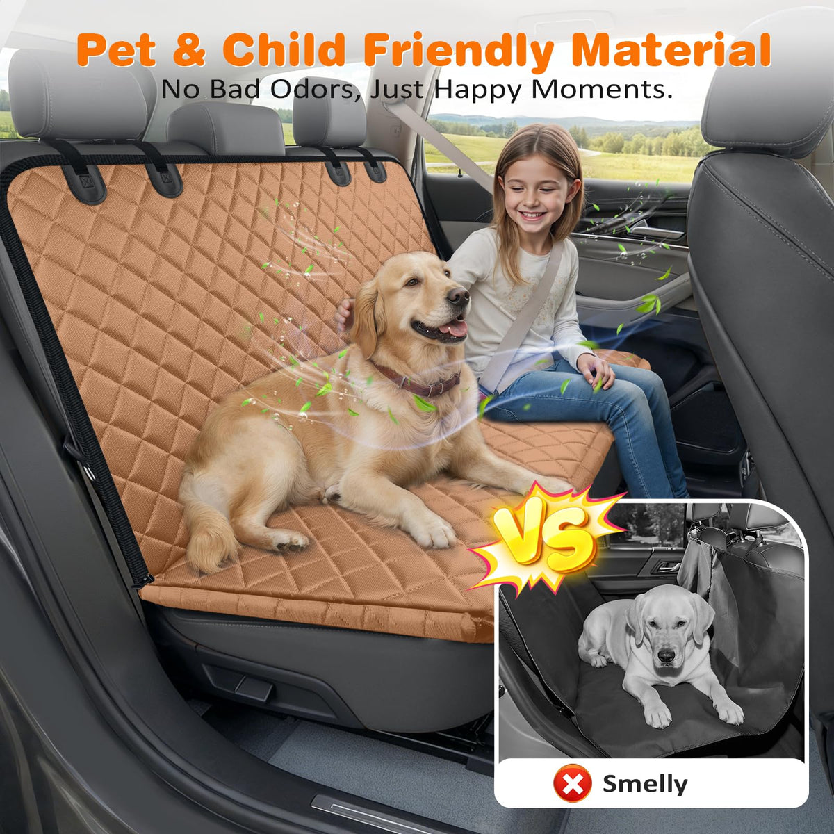 4 in 1 Dog Car Seat Cover for Back Seat (Brown / Standard)