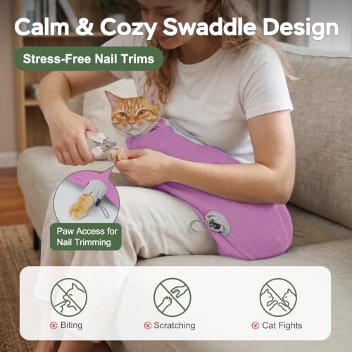 Cat Wrap for Cutting Nails (S(5-10lbs) / Pinkish Purple)
