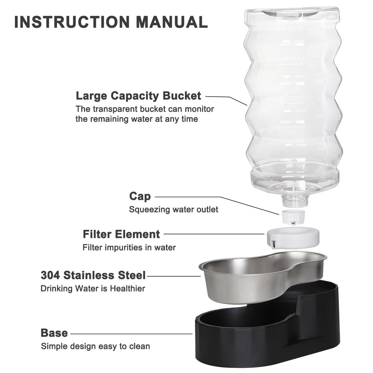 9L Filtered Dog Water Dispenser (Pure Black / 9L)