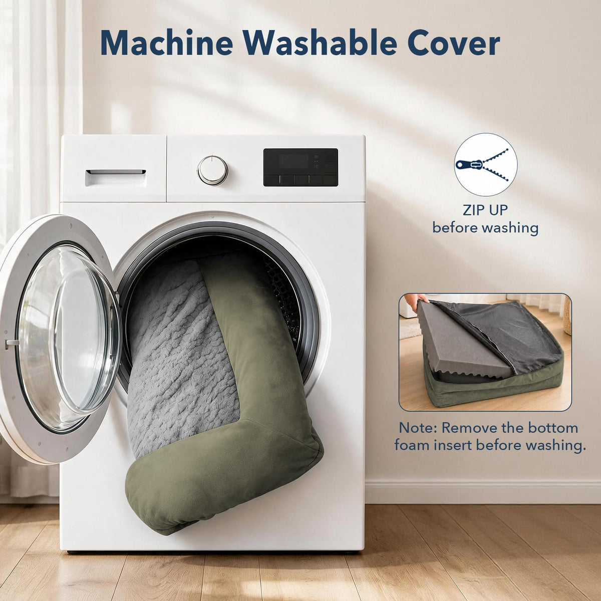 XL Orthopedic Waterproof Dog Bed for Extra Large Size Dogs (Olive Green / 45.0"L x 35.0"W x 7.5"Th)