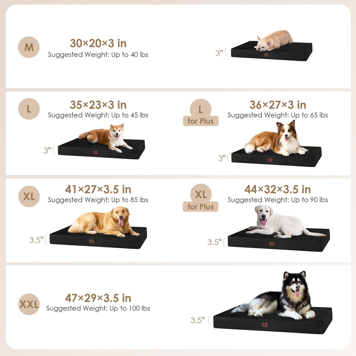 XXL Washable Dog Crate Bed with Memory Foam (Black / 47*29*3.5 Inches)