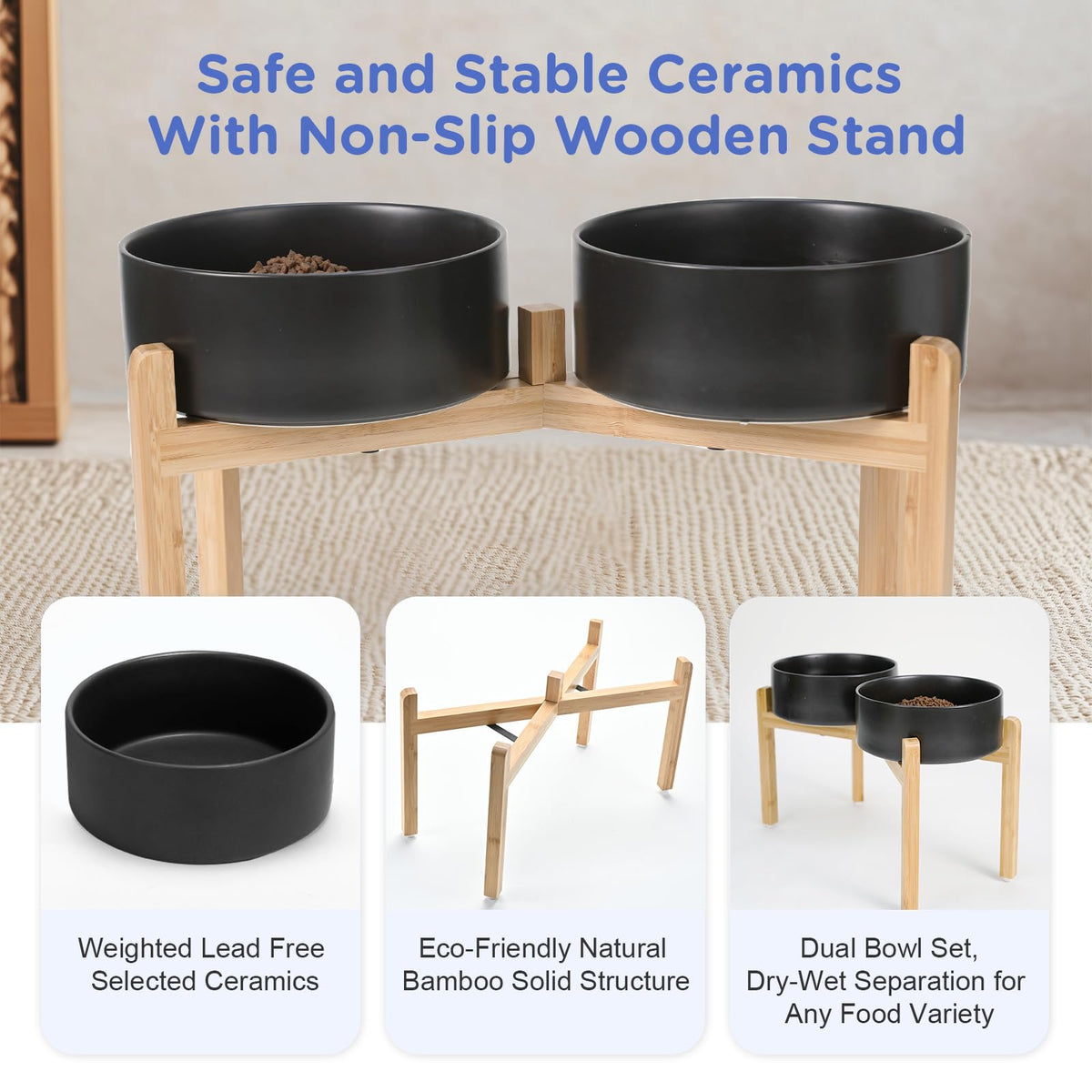 Elevated Dog Bowls Ceramic (8.3 in - 7.6 cups / Black)