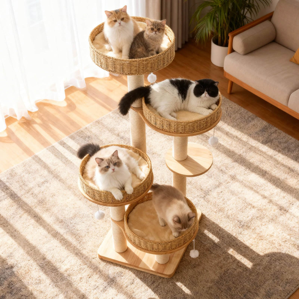 54in Solid Wood Cat Tree for Indoor Cats