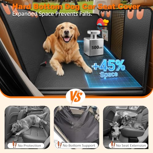PU Leather Hard Bottom Dog Seat Cover for Full (Black - Orange / XL - for Full Size Crew Cab Trucks)
