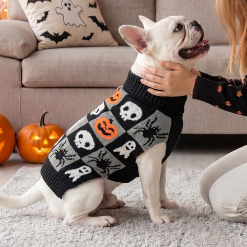 Dog Halloween Sweater for Small Dogs Soft Knit Pullover Outfit (Small (4-7lbs) / 01#Halloween (Black))