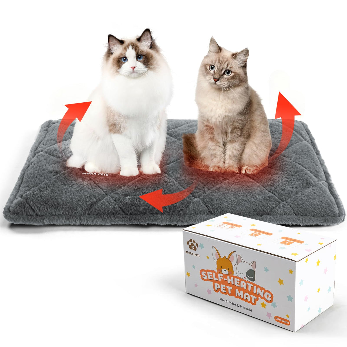 Self Heating Cat Bed (Fur Grey / 36"L x 24"W x 2"Th)