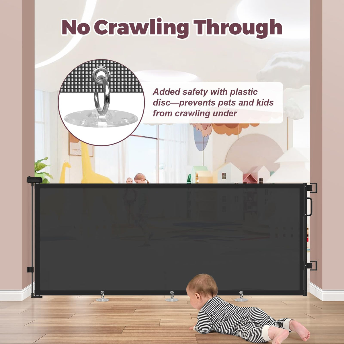 76" Retractable Baby Gates Extra Wide (Black / 34" Tall x 76" Wide)