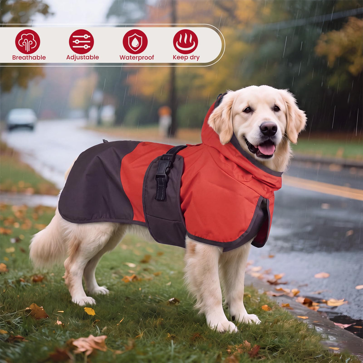 Dog Raincoat Waterproof Rain Jacket with Hood (XXL(Back Length23.6") / Red Brown)