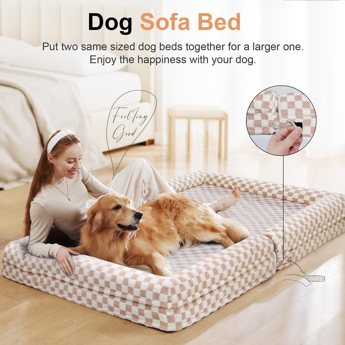 Orthopedic Dog Bed for Large Dogs (Pink Grid / 36.0"L x 27.0"W x 6.5"Th)