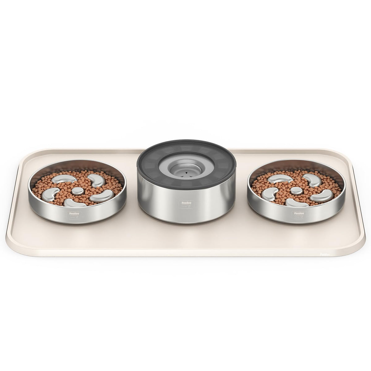 Pet Feeding Mat [Warped Resistant Raised Edge] (28.5"L x 16.5"W / Sand White)