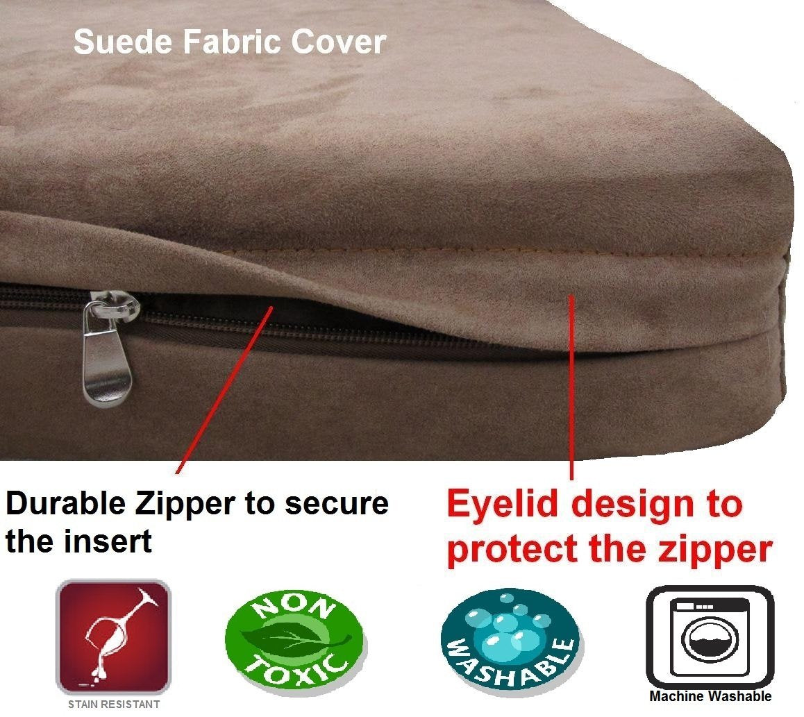 XL Durable Waterproof Dog Bed with Orthopedic Gel Cooling Memory Foam Pad for Medium to Large Pet (XL 40" Length X 35" Width / Microsuede in Brown)