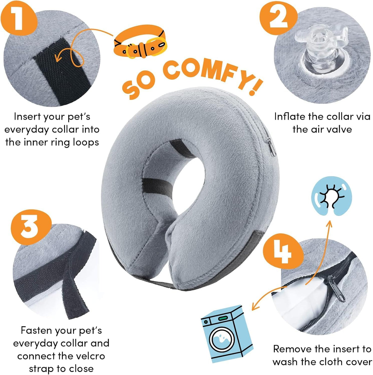Inflatable Dog Cone Collar Alternative After Surgery Medium+ (Grey / Medium+[Neck:11"-14"])