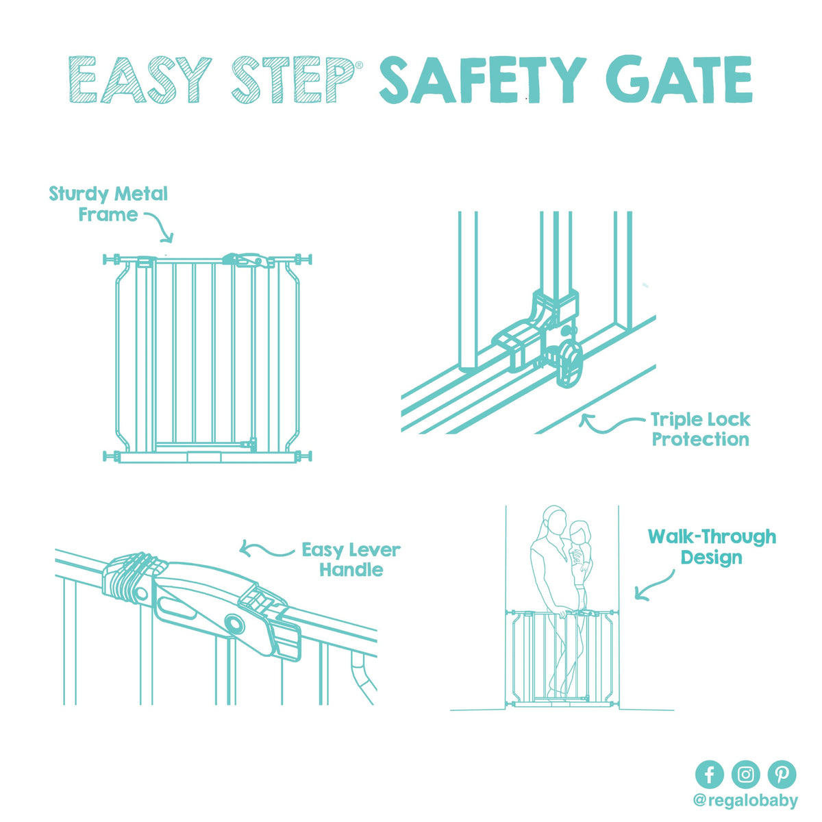 Safety 29" 38.5" Easy Step Baby Gate (White / 29-38.5"W x 30"H)