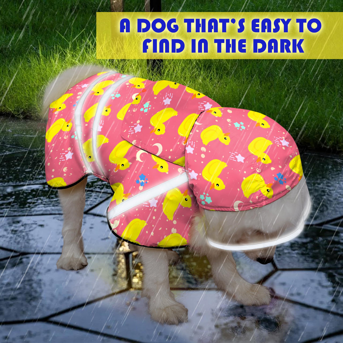 Dog Raincoat Adjustable Rain Jacket with Hooded Double Layer for Large Medium Small Dogs Puppies (Duck Pink / Medium)