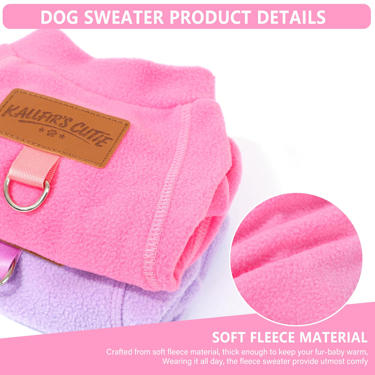 2 Pack Dog Sweaters with Leash Ring Fleece Dog Winter Clothes for Small Medium Dogs Girl Boy Turtleneck Pet Pullover Sweatshirt Puppy Sweaters Cat Apparel Clothing (Pink-Purple / Medium)