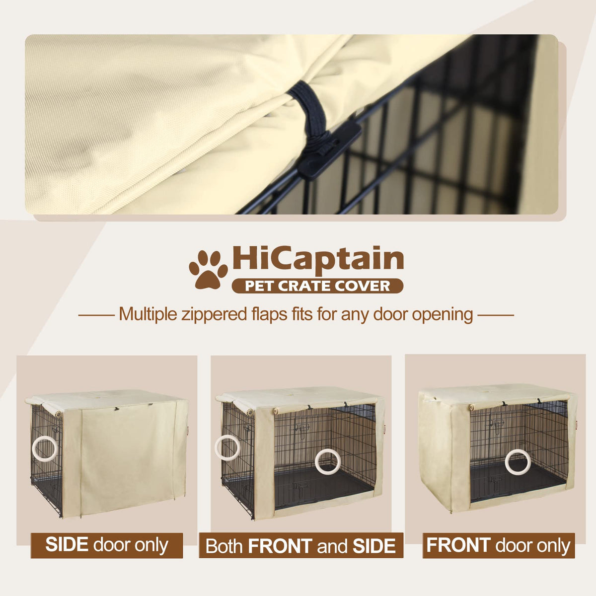 48 Inch Dog Crate Cover with Mesh (48.0"L x 30.0"W x 33.0"H / Beige)