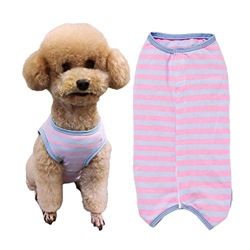 Dog’s Recovery Suit Post Surgery Shirt for Puppy (X-Large / pink blue stripe)