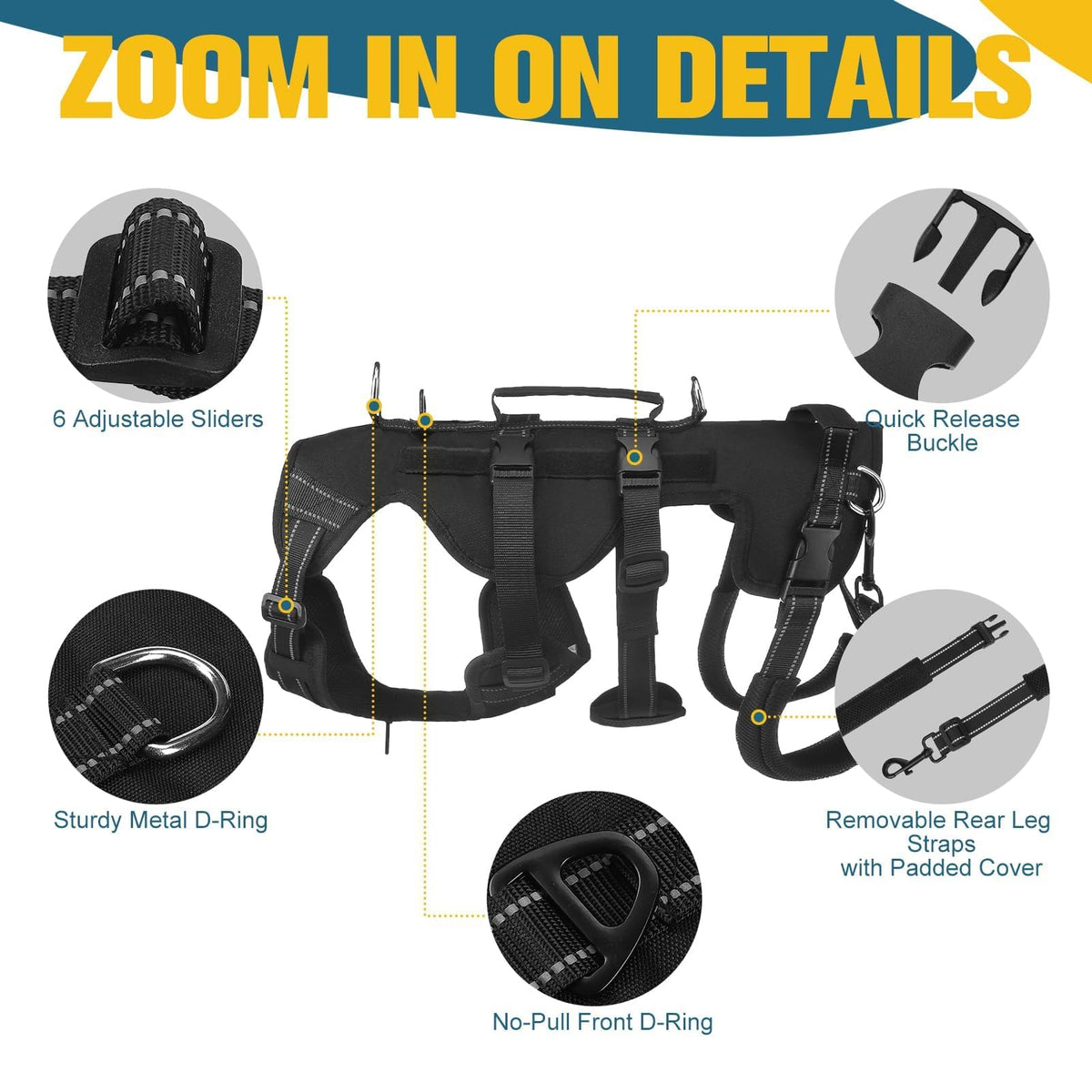 Dog Lift Harness for Large Dogs (Black / X-Large)