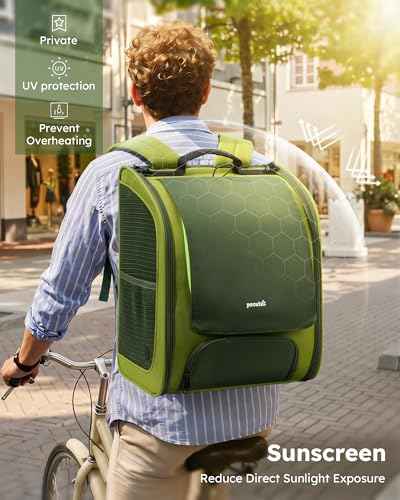 Cat Backpack Carrier (Green-on-Green Color Blocking / 12.6"L x 10.2"W x 16.5"H)