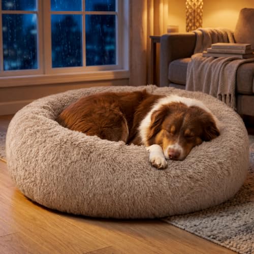 SupportMax® Calming Dog Beds Large Sized Dog Washable Pet Bed (Camel / L(36x36x8))