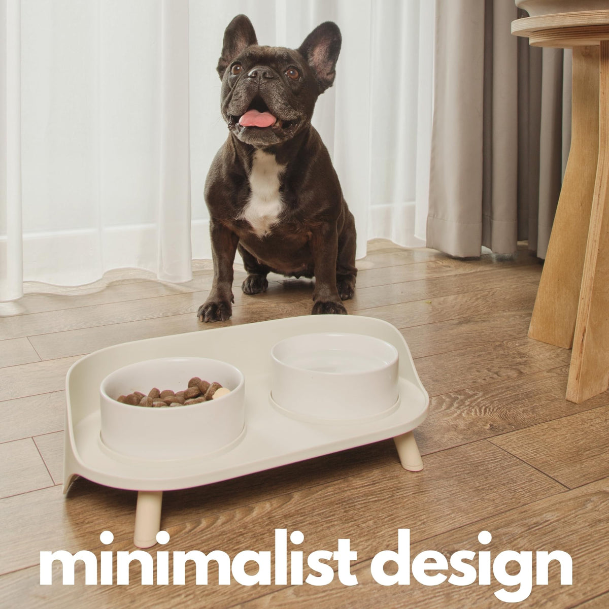 Ceramic Dog Bowls with Stand (13.5 OZ / White / Beige)