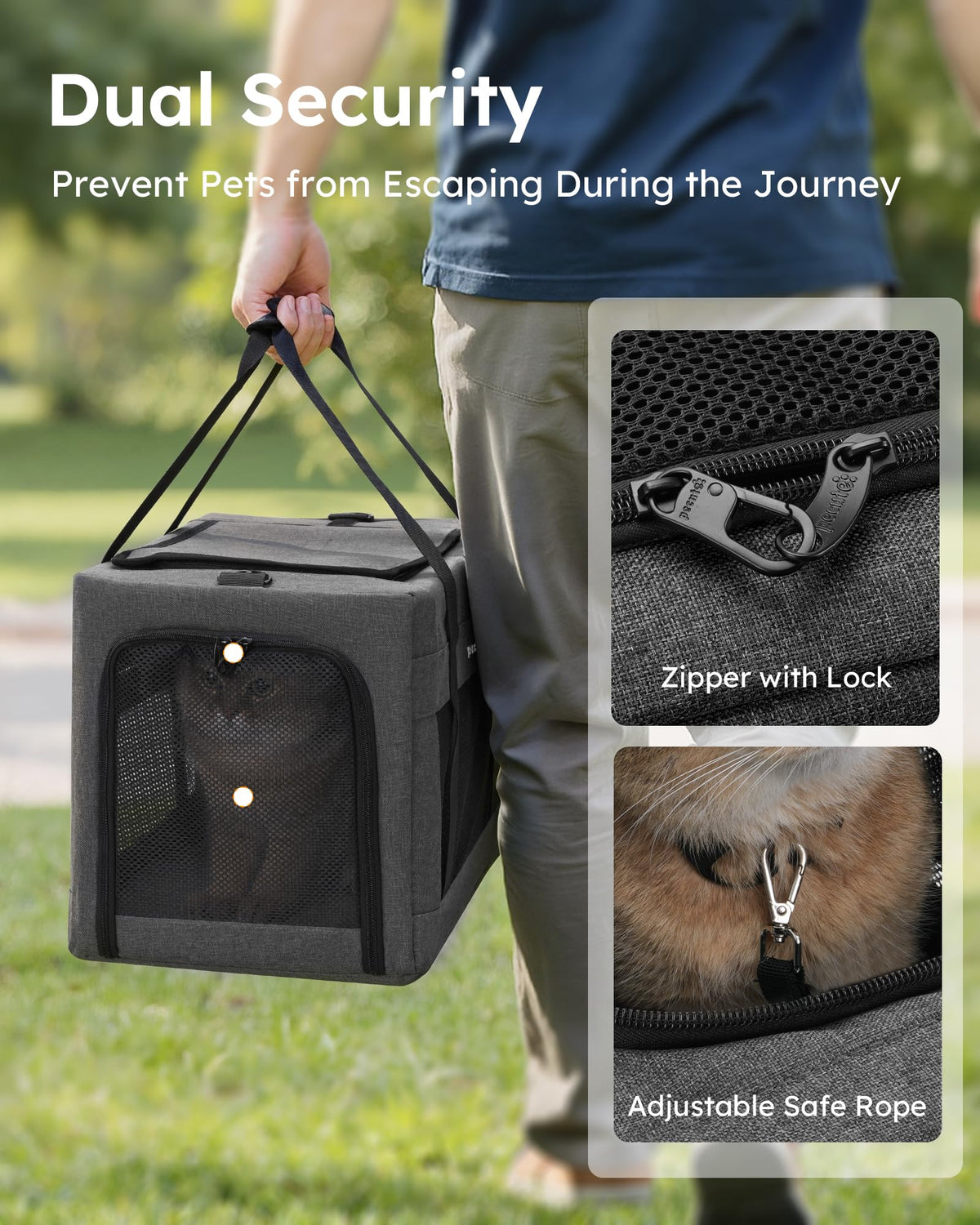 Cat Carrier Portable Travel Pet Carrier with Stable Structure (Grey / 16.7"L x 11.8"W x 12.5"H)