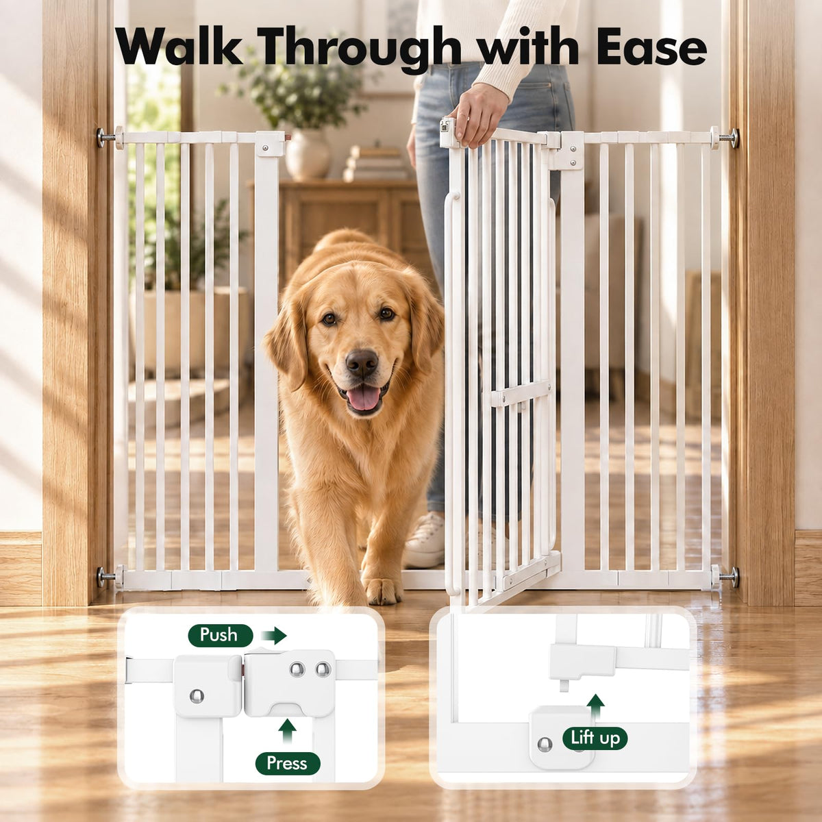 Extra Wide Pet Gate with Cat Door (White / 29.5-48"Wide,30"Tall)