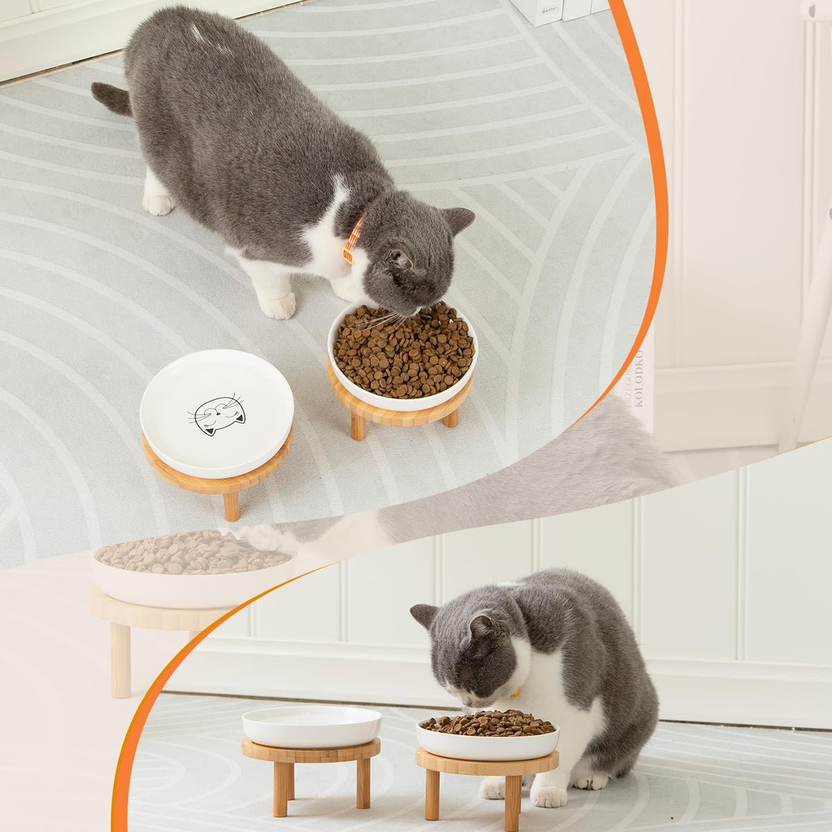 Shallow Wide Elevated Cat Bowls Whisker Fatigue (Pink)