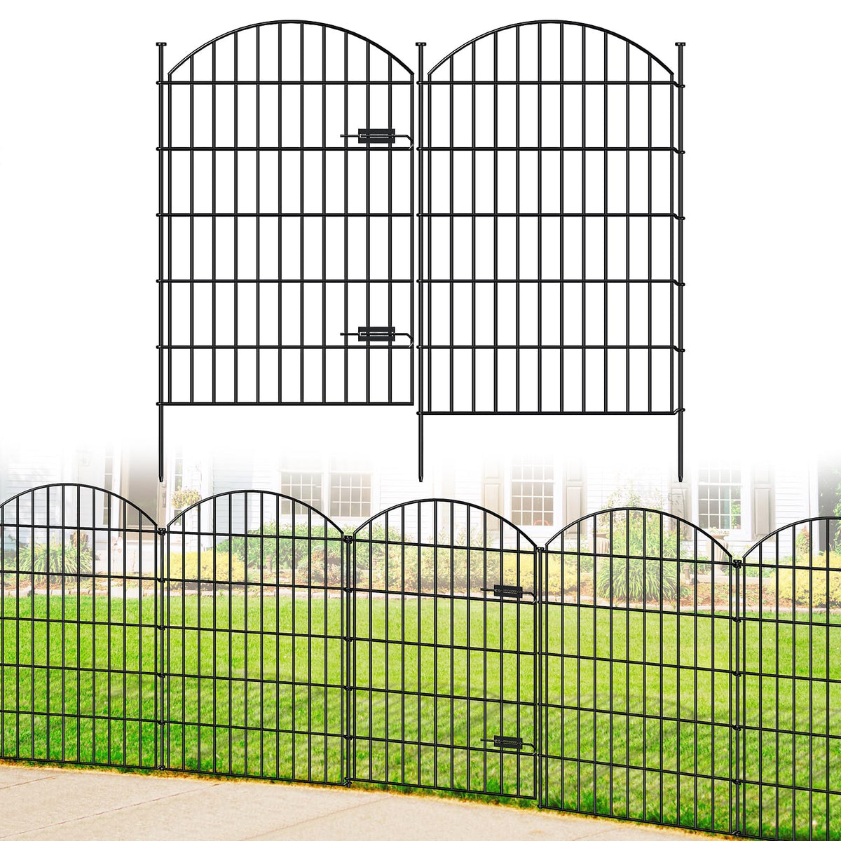 Metal Garden Fence with Gate 42 in x 23.3 ft (42"Hx23.3ft (Gate+9Panels))