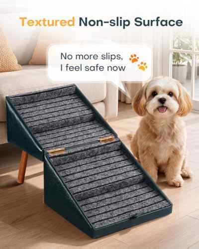 Foldable Dog Ramp for Couch Ottoman Artificial Leather Dog Stairs (Ink Blue / XL(17.13”H))