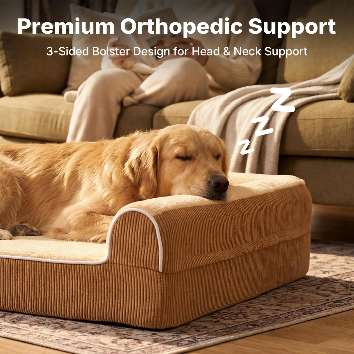 Orthopedic Dog Beds Large Sized Dog (Light Yellow / 41"L x 32"W x 10"Th)