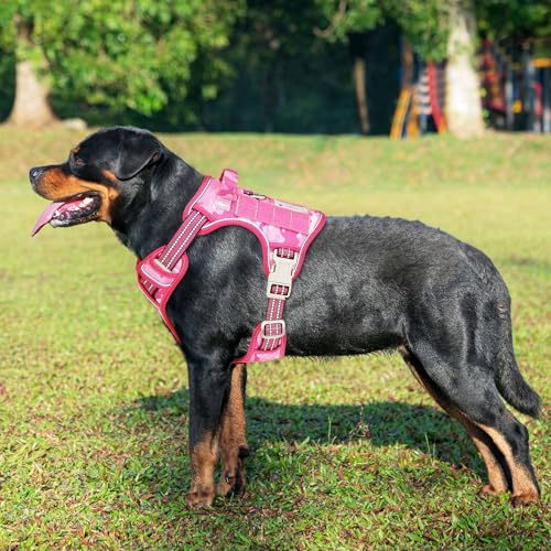 Tactical No Pull Dog Harness with Leash (Pink Camo / X-Large)