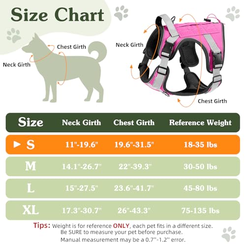 Heavy Duty Tactical Dog Harness for Small Dogs (Pink / S (Chest: 19.6-31.5", Neck: 11-19.6"))