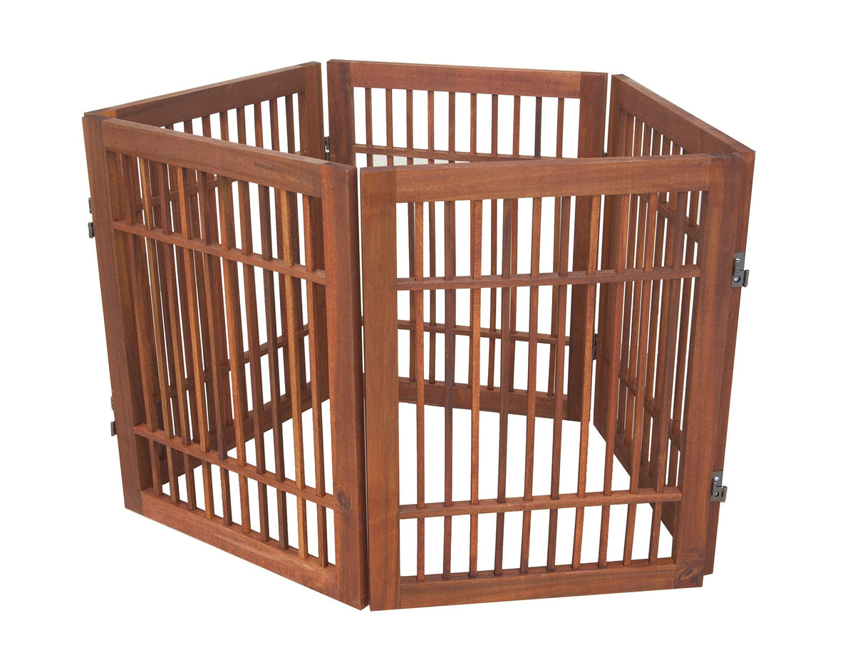 Freestanding Wooden Dog Gate Foldable Indoor Pet Gate No Drill Expandable Barrier for Doorways Stairs Hallways Portable Wood Fence for Small Dogs & Puppies (5 Panel 24" Tall / Brown Pet Gate)