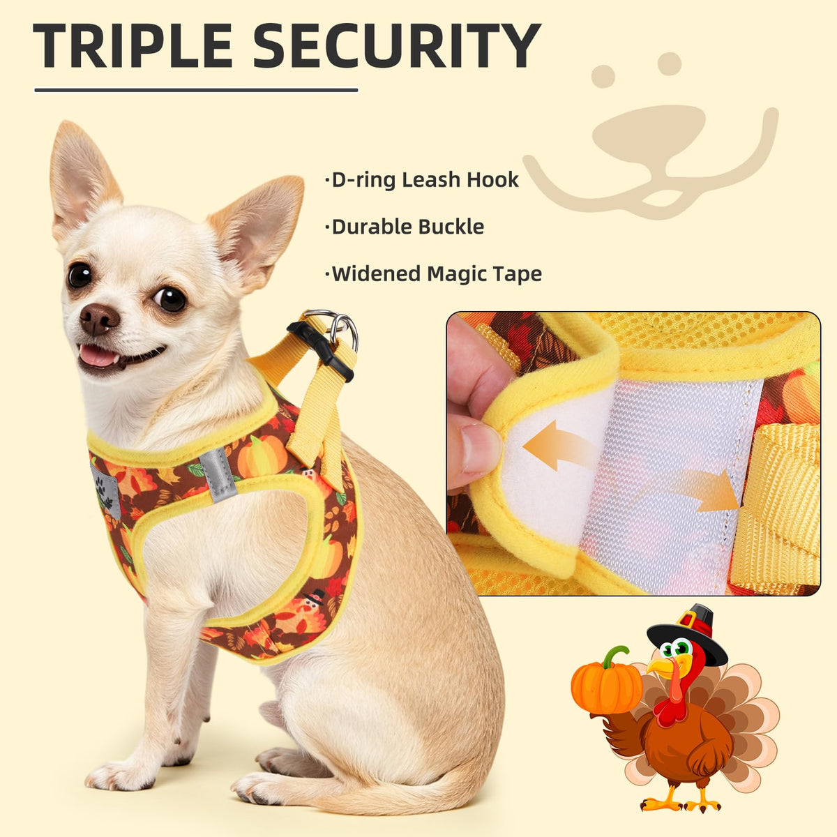 Dog Harness Collar and Leash Set No Pull for Small Medium Sized (Brown&Yellow (Fall) / L (CHEST 18"-20"))