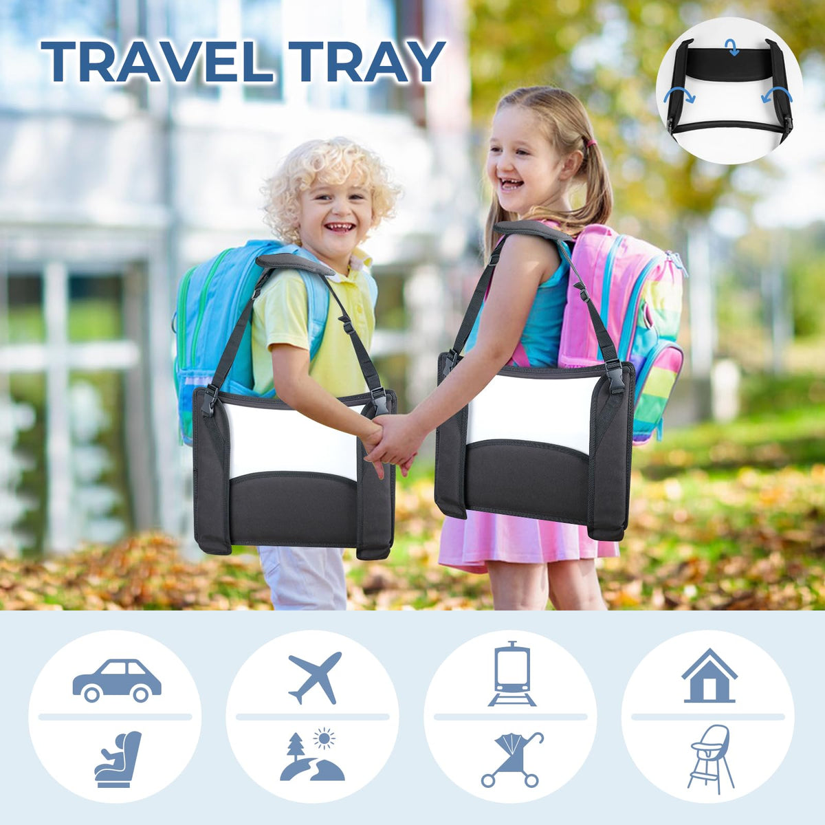 Kids Travel Tray for Toddler Car Seat (Black -2PCS)
